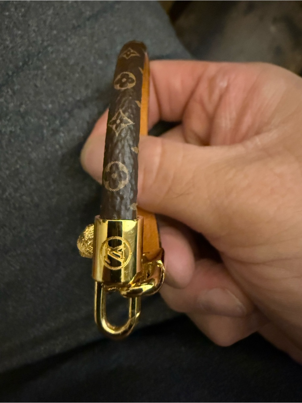 Louis Vuitton Brown Monogram Leather Bracelet with Gold Hardware
